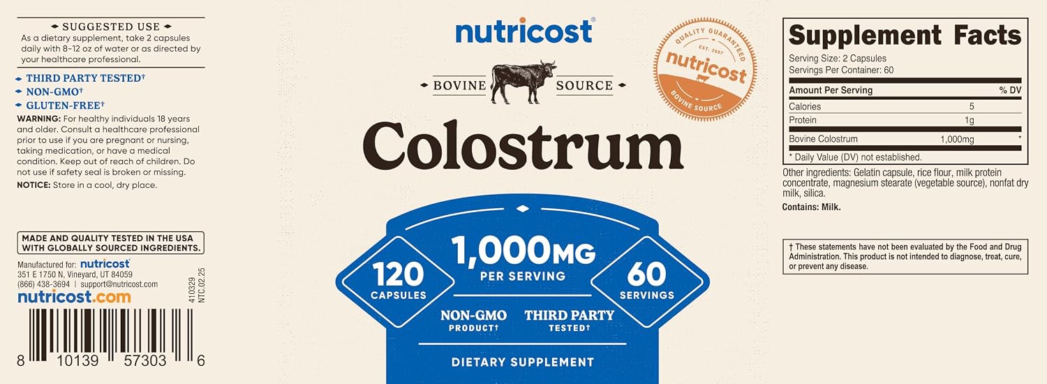 Nutricost Calostro 1000mg por Dosis, 360 Cápsulas (3 Botellas)