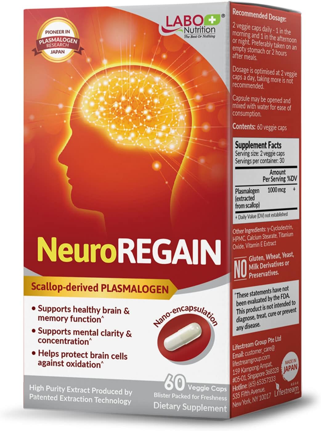 LABO Nutrition NeuroREGAIN - Plasmalógeno de Vieira para la Función Cognitiva (3 uds)