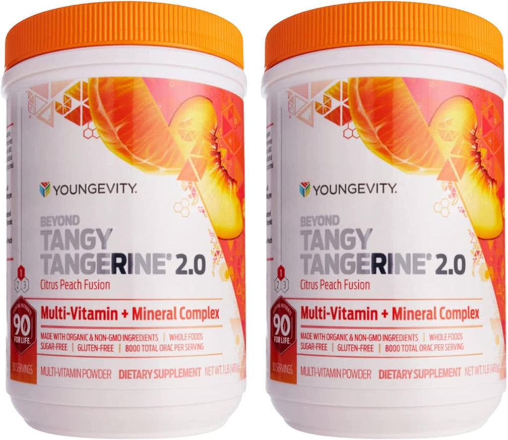 Youngevity Beyond Tangy Tangerine 2.0, Complejo Multivitamínico y Mineral, Sabor Cítrico Melocotón, 2 Botes