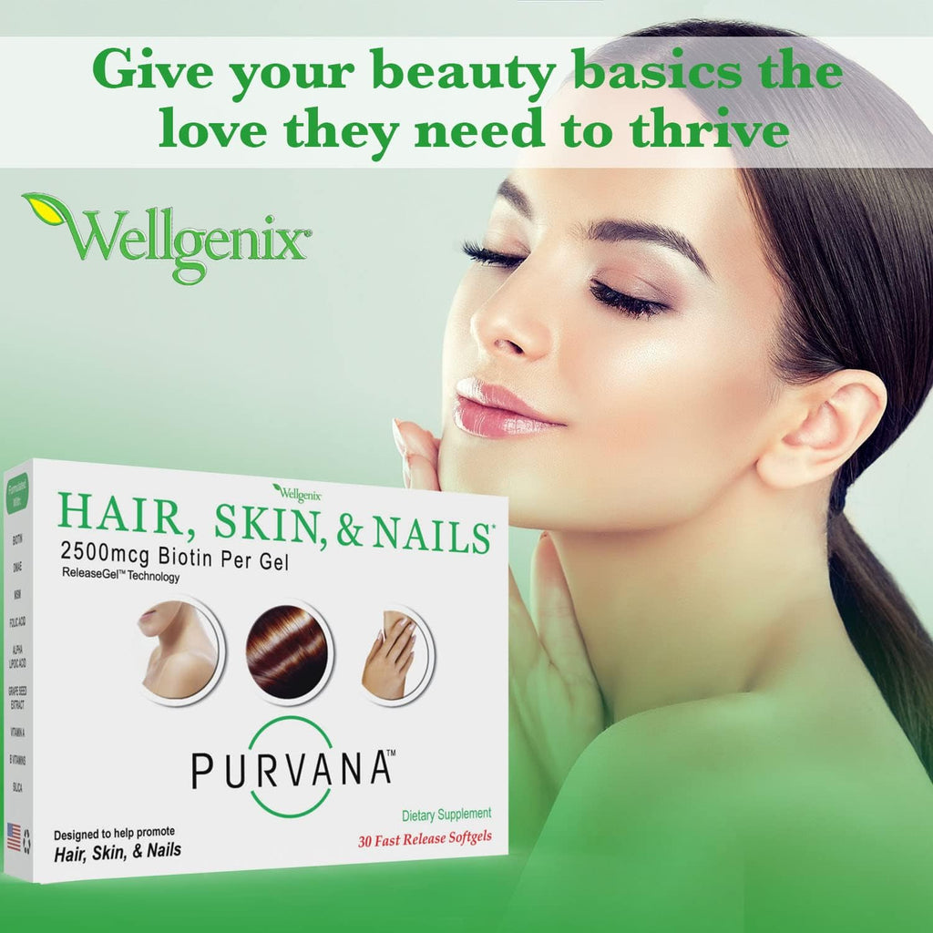 Wellgenix Purvana – Biotina 2500mcg con MSM y Complejo B – 60 Cápsulas Blandas (2 Envases)