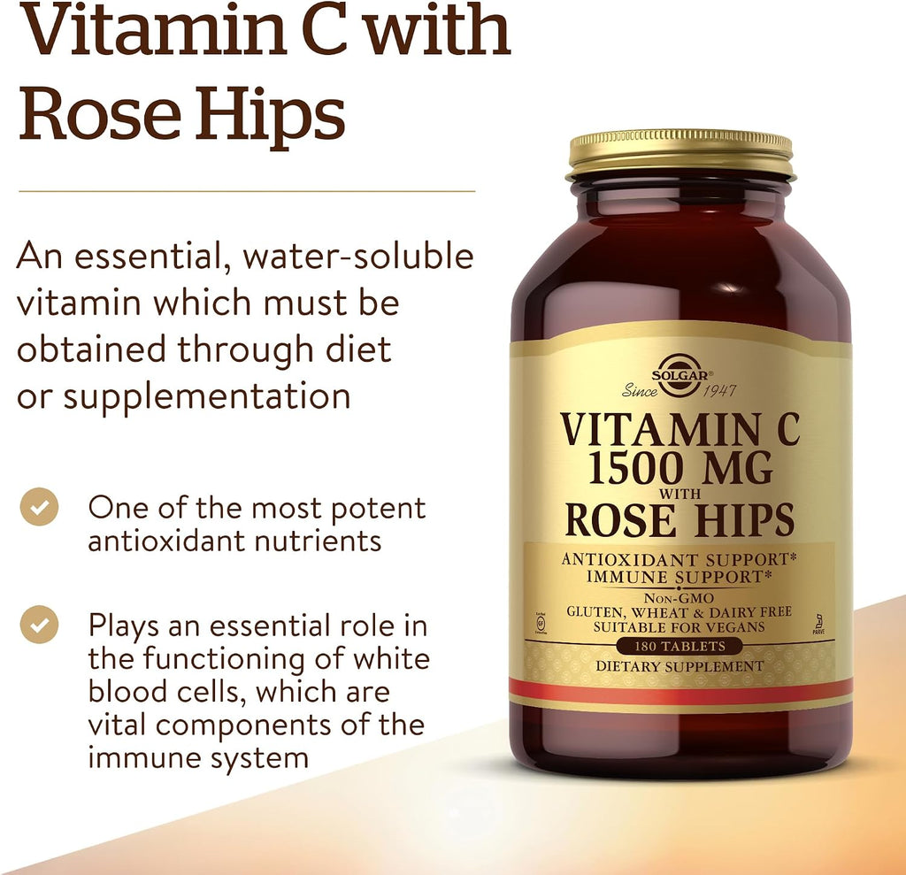 Solgar Vitamina C 1500 mg con Escaramujo, 180 Comprimidos