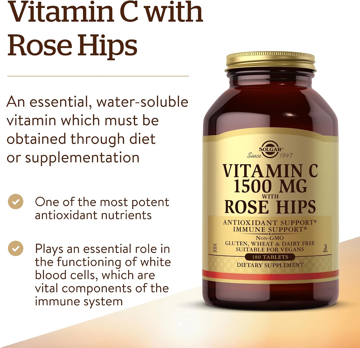 Solgar Vitamina C 1500 mg con Escaramujo, 180 Comprimidos