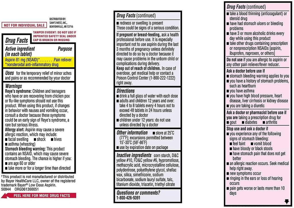 Aspirina 81 mg Baja Dosis - 730 Comprimidos (2 Envases de 365)