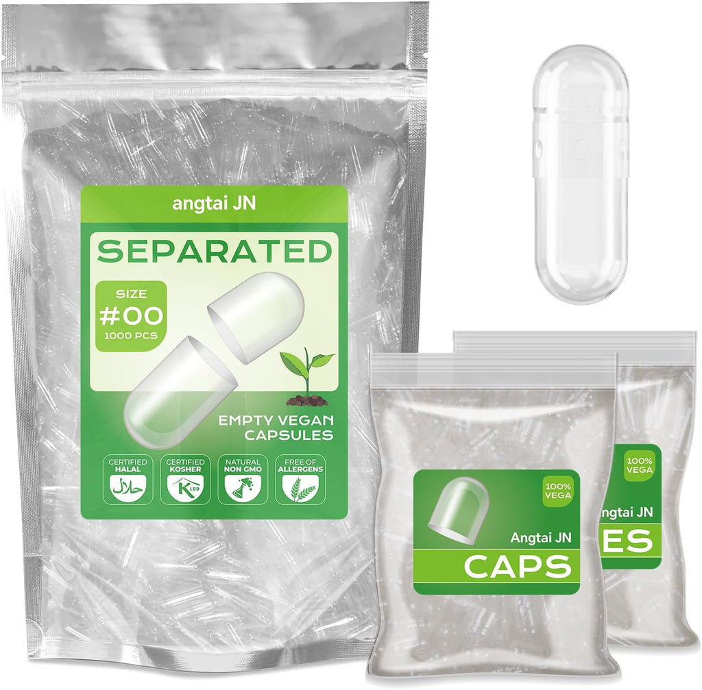 Cápsulas Vacías Tamaño 00 Separadas Veganas (1.000 Cápsulas + 1.000 Cuerpos) - Sin Gluten, No GMO, Certificación Halal - Kit de Llenado para Suplementos Caseros