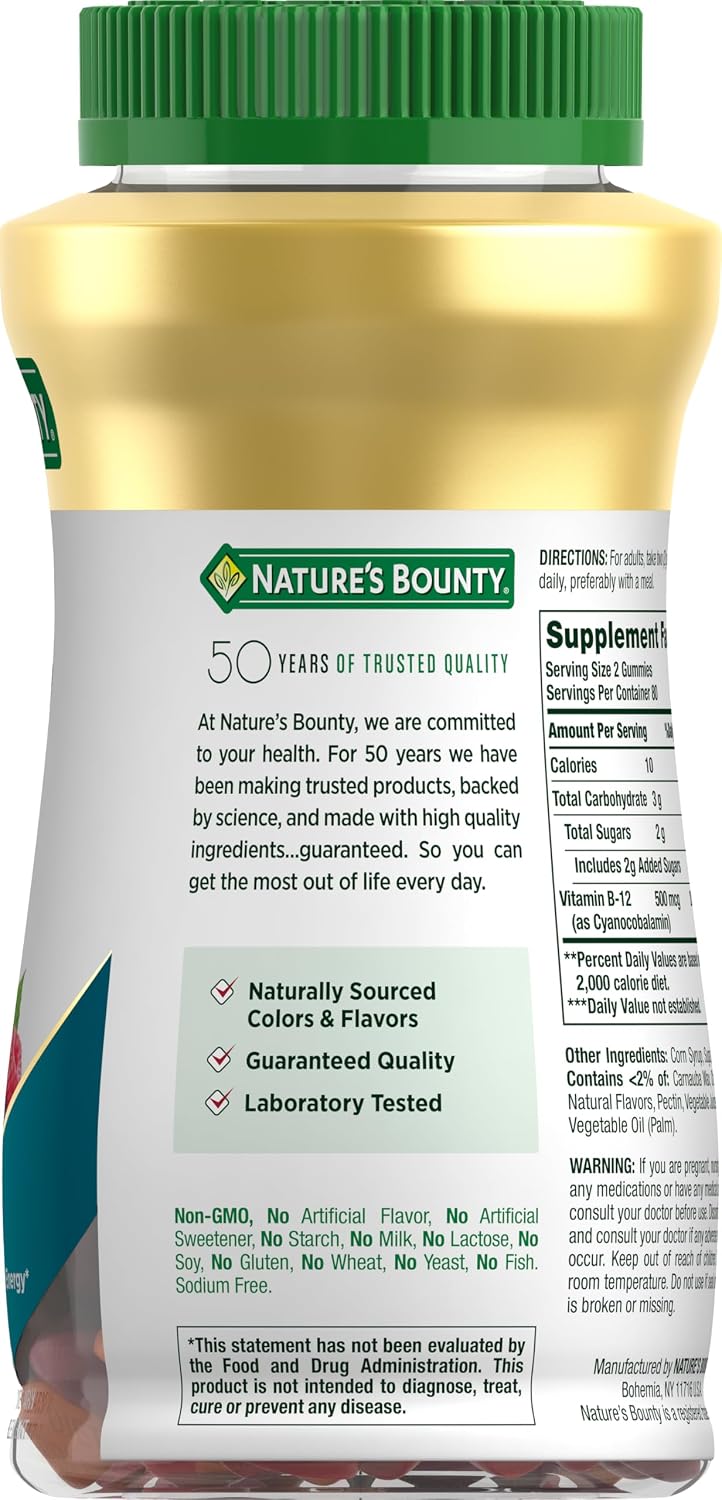 Nature's Bounty Vitamina B12 Gummies, 500 mcg, 160 Gomitas, Sabor Bayas Mixtas
