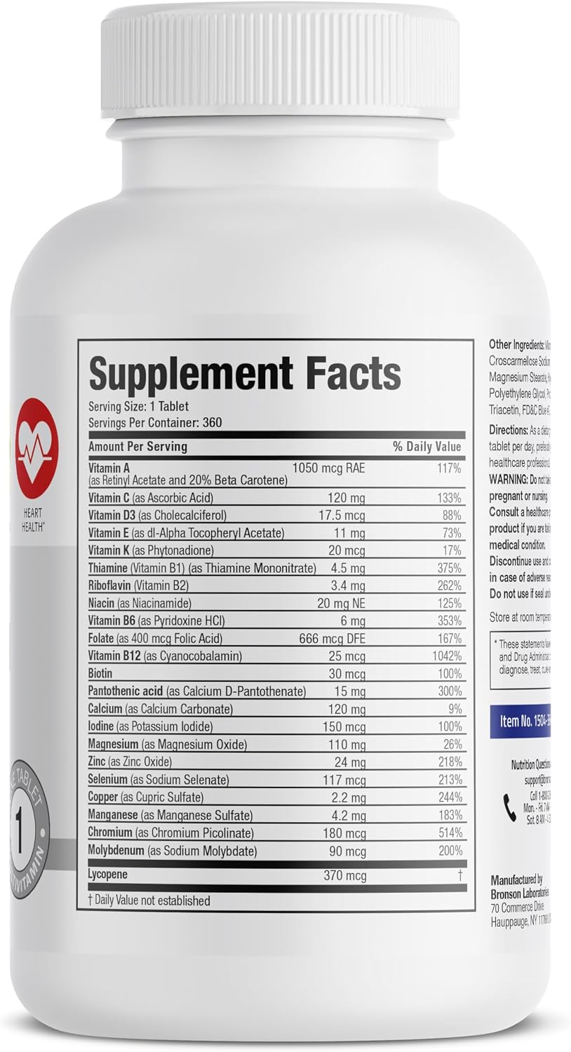 Bronson ONE Daily Multivitamínico Completo para Hombres 50+, 360 Comprimidos