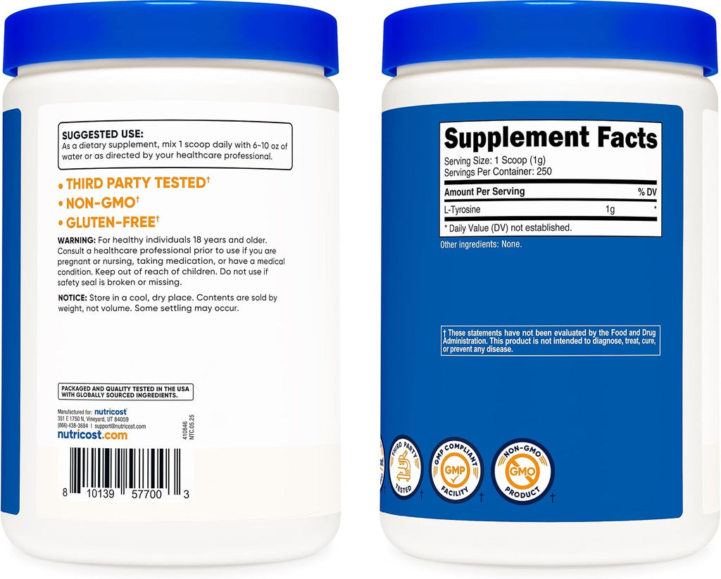 Nutricost L-Tirosina en Polvo 250g - Aminoácido Puro