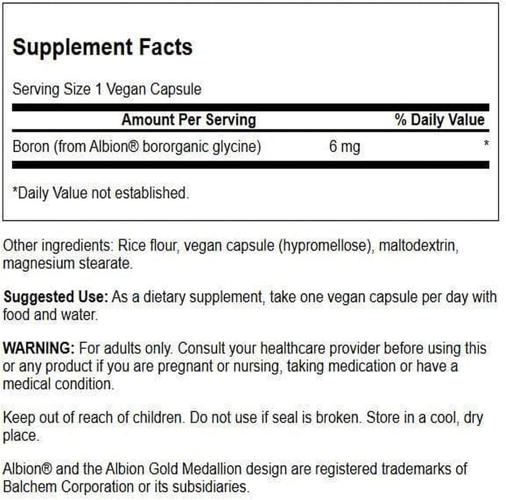 Swanson Boron de Albion - Boroganic Glycine - Suplemento para la Salud Ósea y Articular - 60 Cápsulas, 6mg cada una
