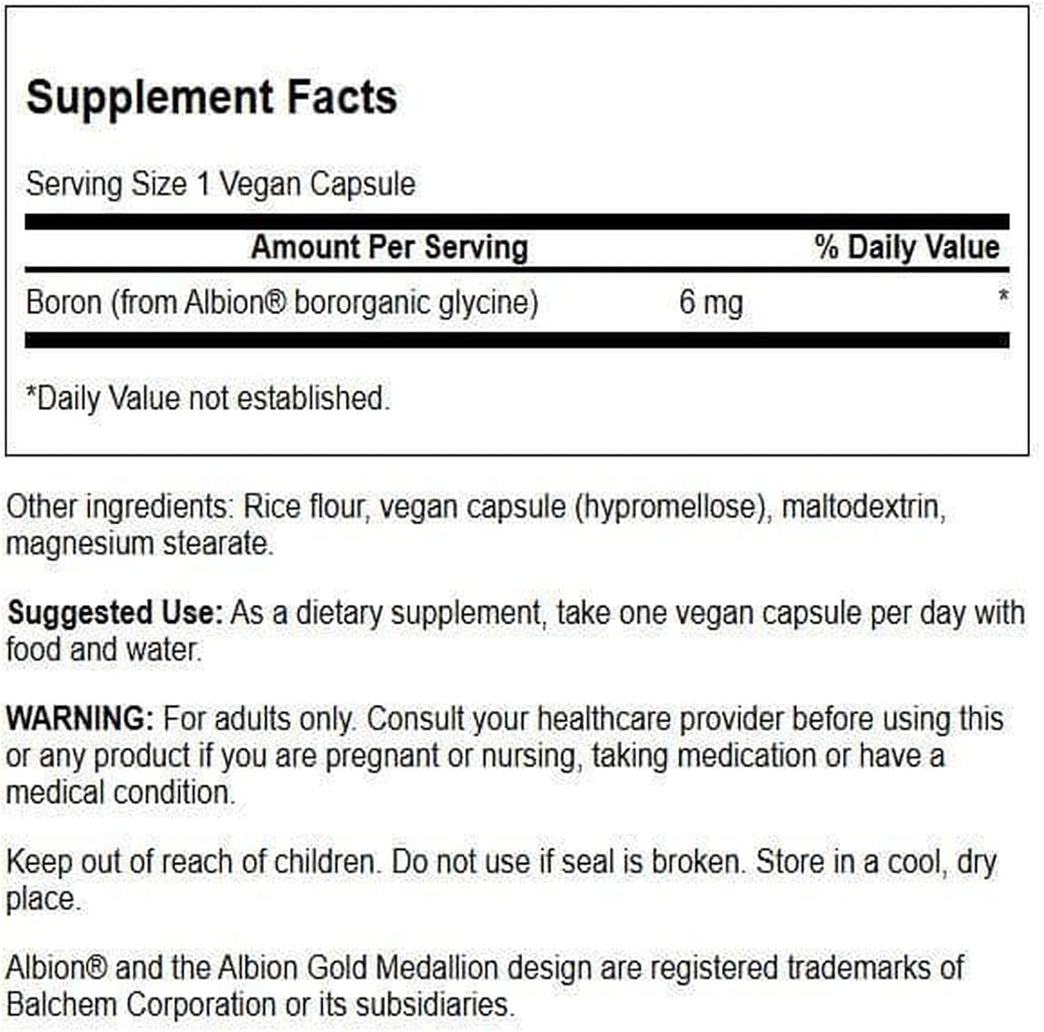 Swanson Boron de Albion - Boroganic Glycine - Suplemento para la Salud Ósea y Articular - 60 Cápsulas, 6mg cada una