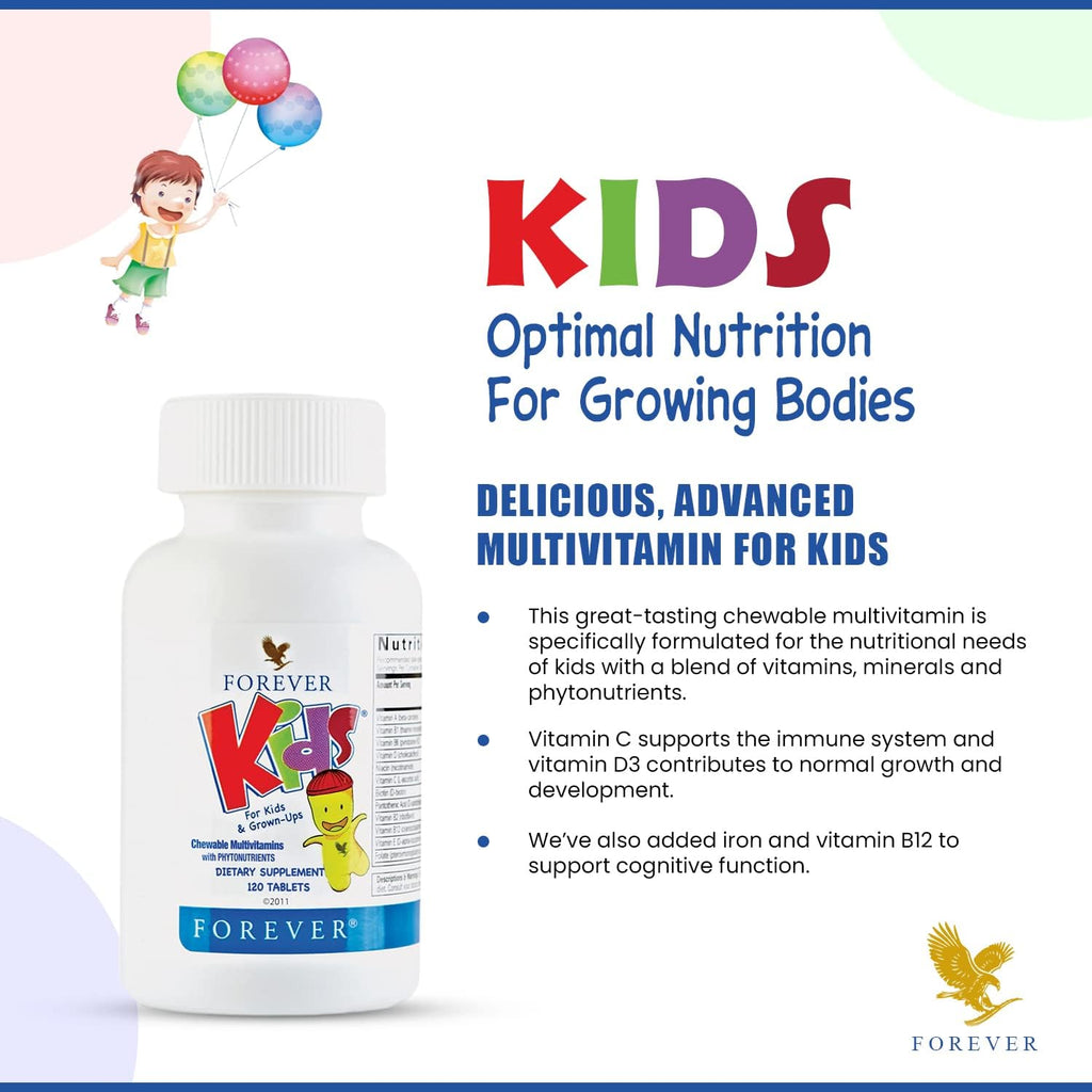 Forever Kids Multivitamínico Masticable Sabor Uva - 120 Comprimidos (Pack de 2)