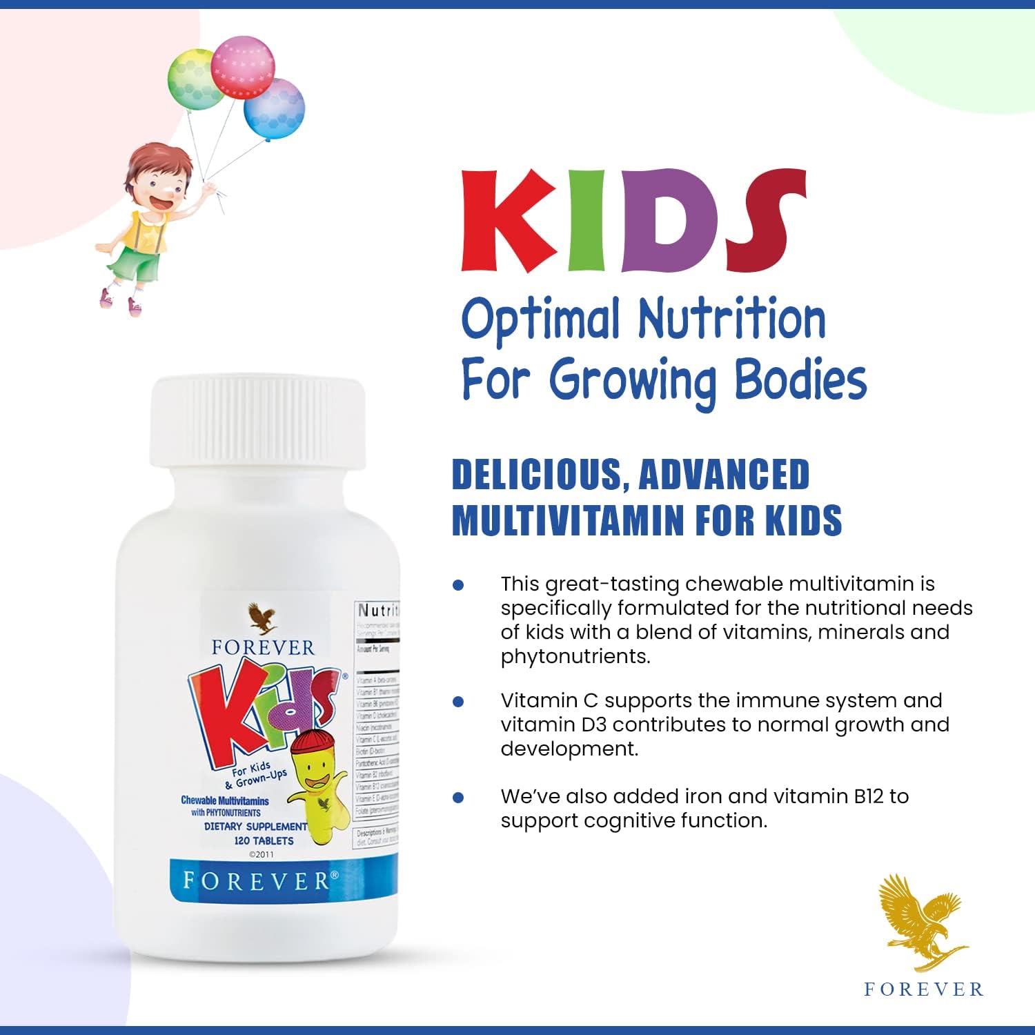 Forever Kids Multivitamínico Masticable Sabor Uva - 120 Comprimidos (Pack de 2)