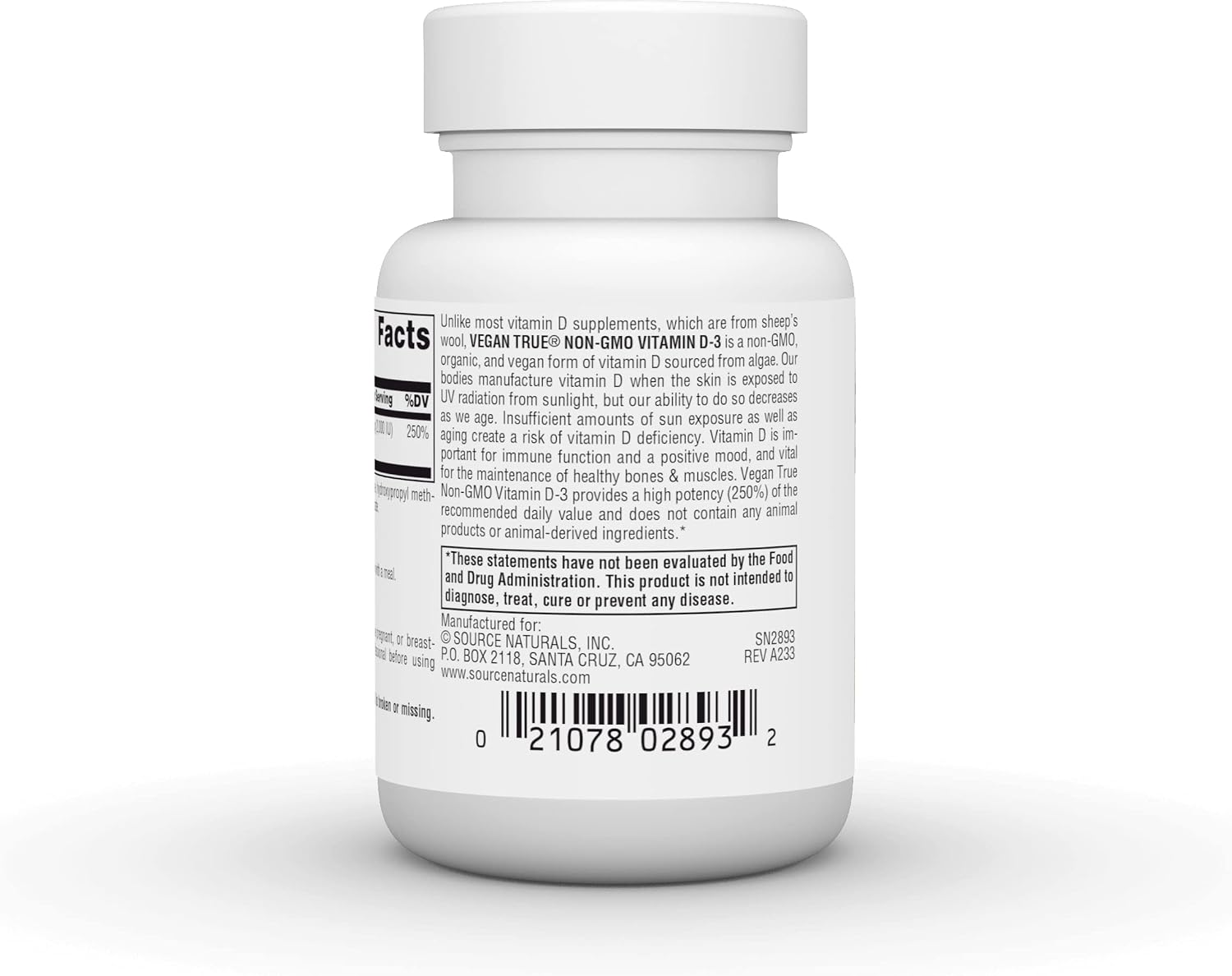 Source Naturals Vegan True Vitamina D3 2000 UI - 30 Cápsulas
