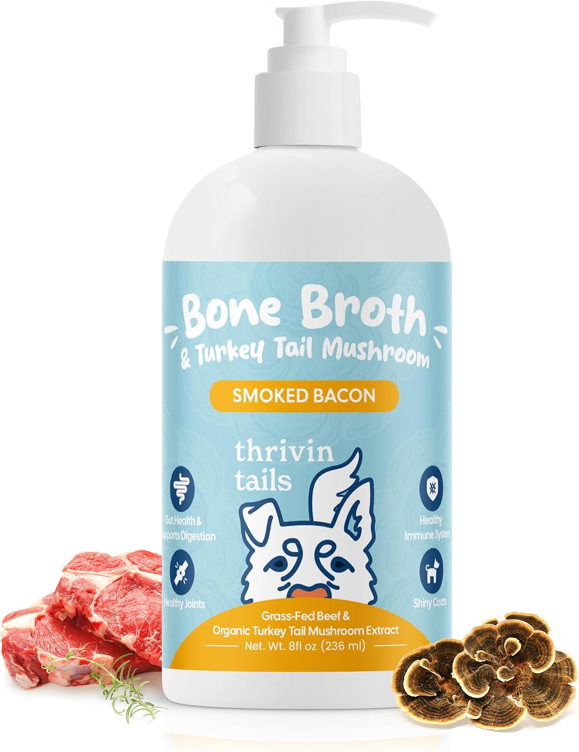 Organic Turkey Tail Mushroom & Liquid Bone Broth Dog Food Topper – Probiotic-Rich, Grain-Free Meal Enhancer for Pets – Supports Immune, Gut & Joint Health – Safe, Human-Grade, Made in USA