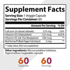 Vitamina D3 (5000 UI) + K2 (100 mcg como MK-7) con Calcio – Suplemento de Alta Absorción para la Salud Ósea, Cardíaca e Inmune – 60 Cápsulas Vegetales