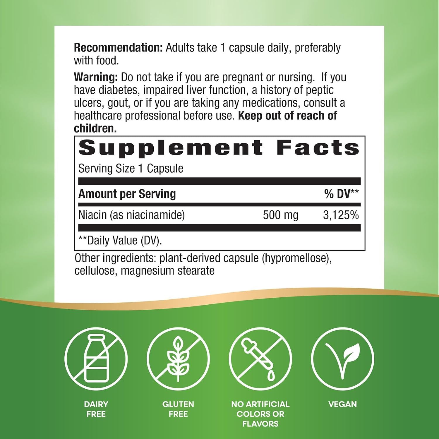 Niacinamida 500 mg - Vitamina B3 sin enrojecimiento - 100 cáps