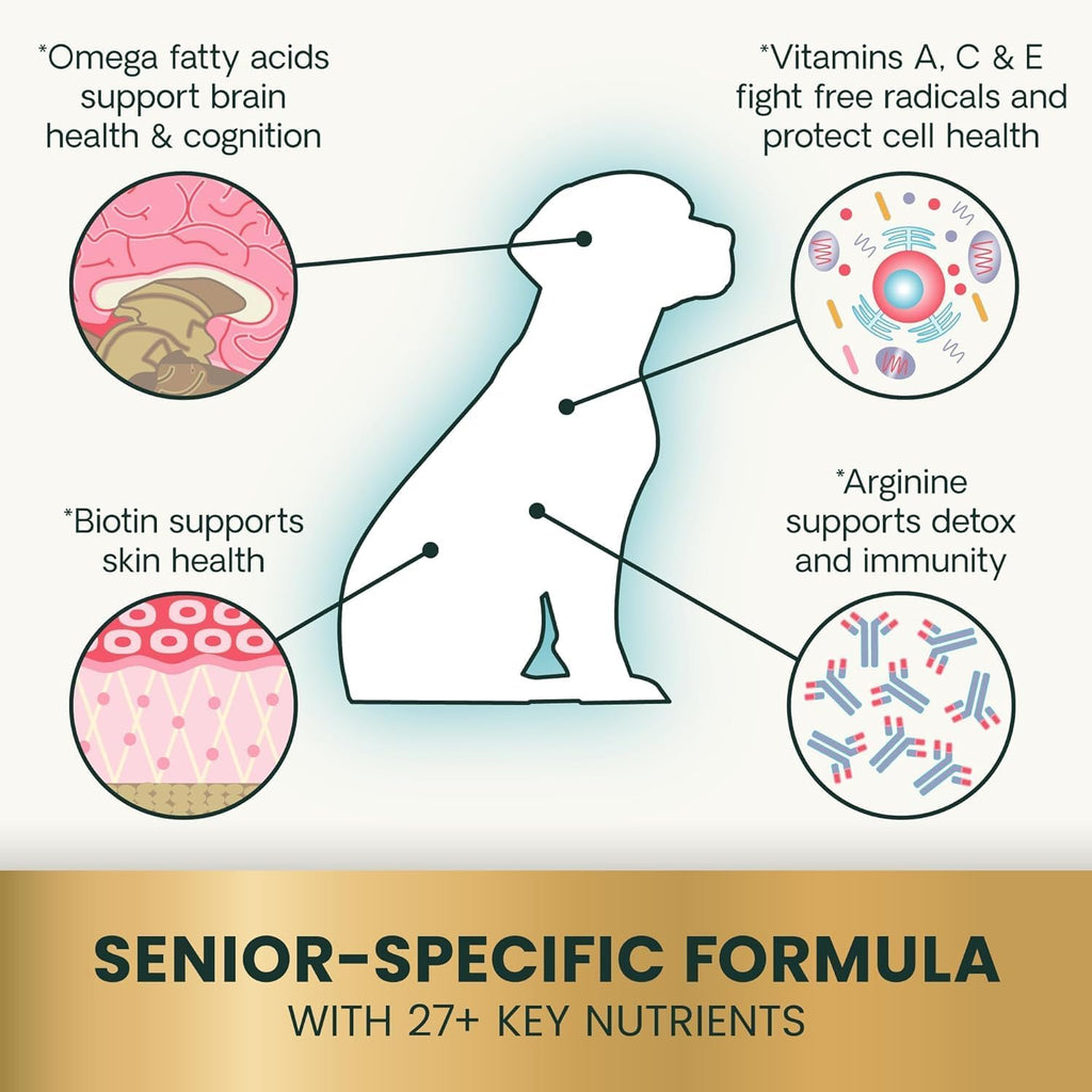 VetriScience Senior 27+ Active Health Chews - Multivitamínico para Perros Mayores - 60 Comprimidos Masticables Sabor Vegetal