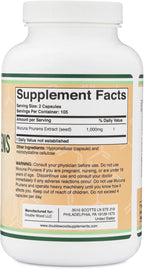 Cápsulas de Extracto de Mucuna Pruriens - 1000 mg por ración, 20% L-Dopa - 210 Cápsulas
