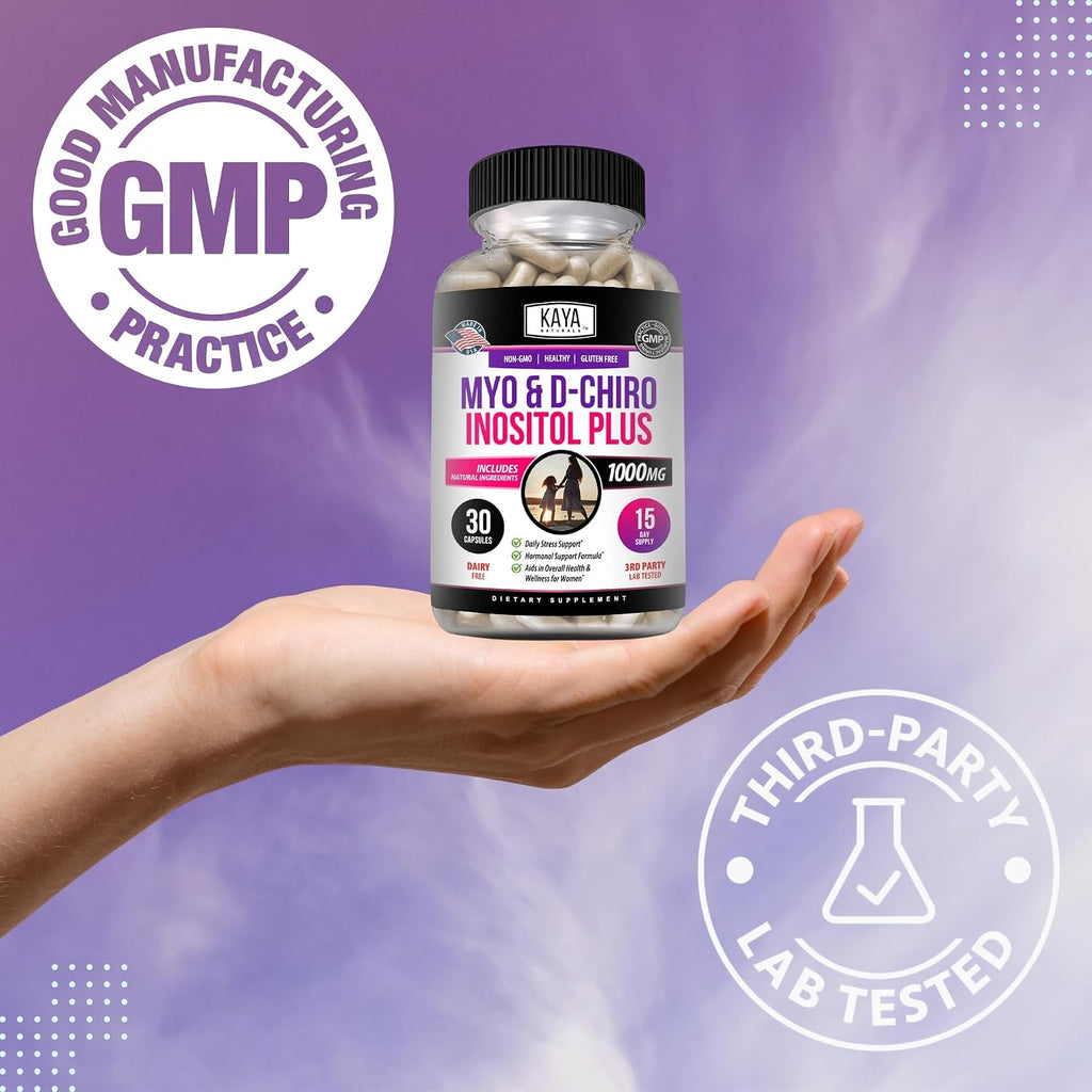 Kaya Naturals Myo y D-Chiro Inositol Plus para Mujeres, Vitamina B8 - 30 Cápsulas