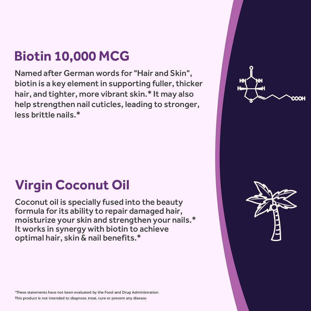 Doctor's Recipes Biotin 10,000 mcg con Aceite de Coco - Suplemento Vegetariano para Metabolismo Energético y Mantenimiento del Cabello (90 Softgels)