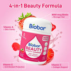 Biobor Natural Biotina 6000mcg Gominolas sin Azúcar, Cabello Piel y Uñas con Vitaminas A C E, 60 Gominolas Sabor Fresa