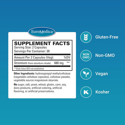 EuroMedica Estroncio Citrato - Complemento para la Salud Ósea - 60 Cápsulas Veganas – Image 2