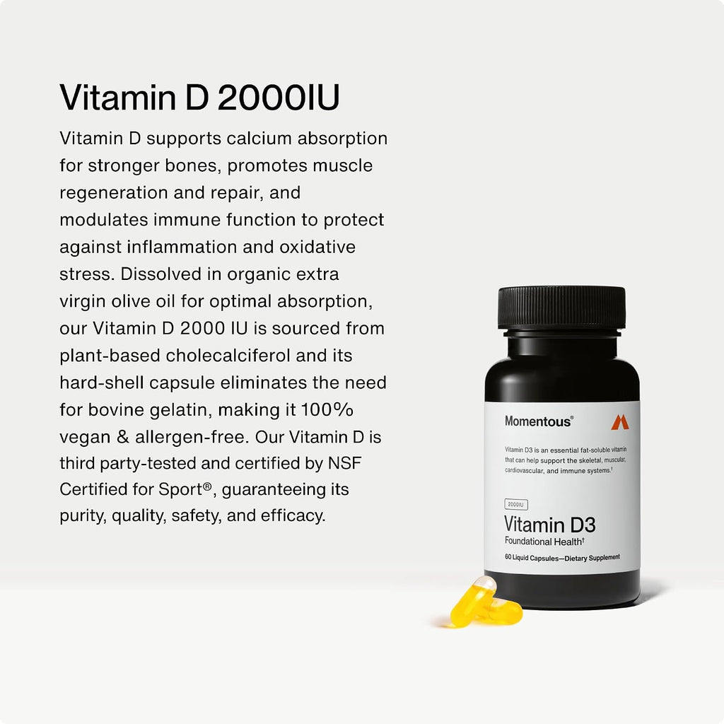 Momentous Vitamina D3 - 2.000 IU - Apoyo Fundamental para la Salud - 60 Cápsulas