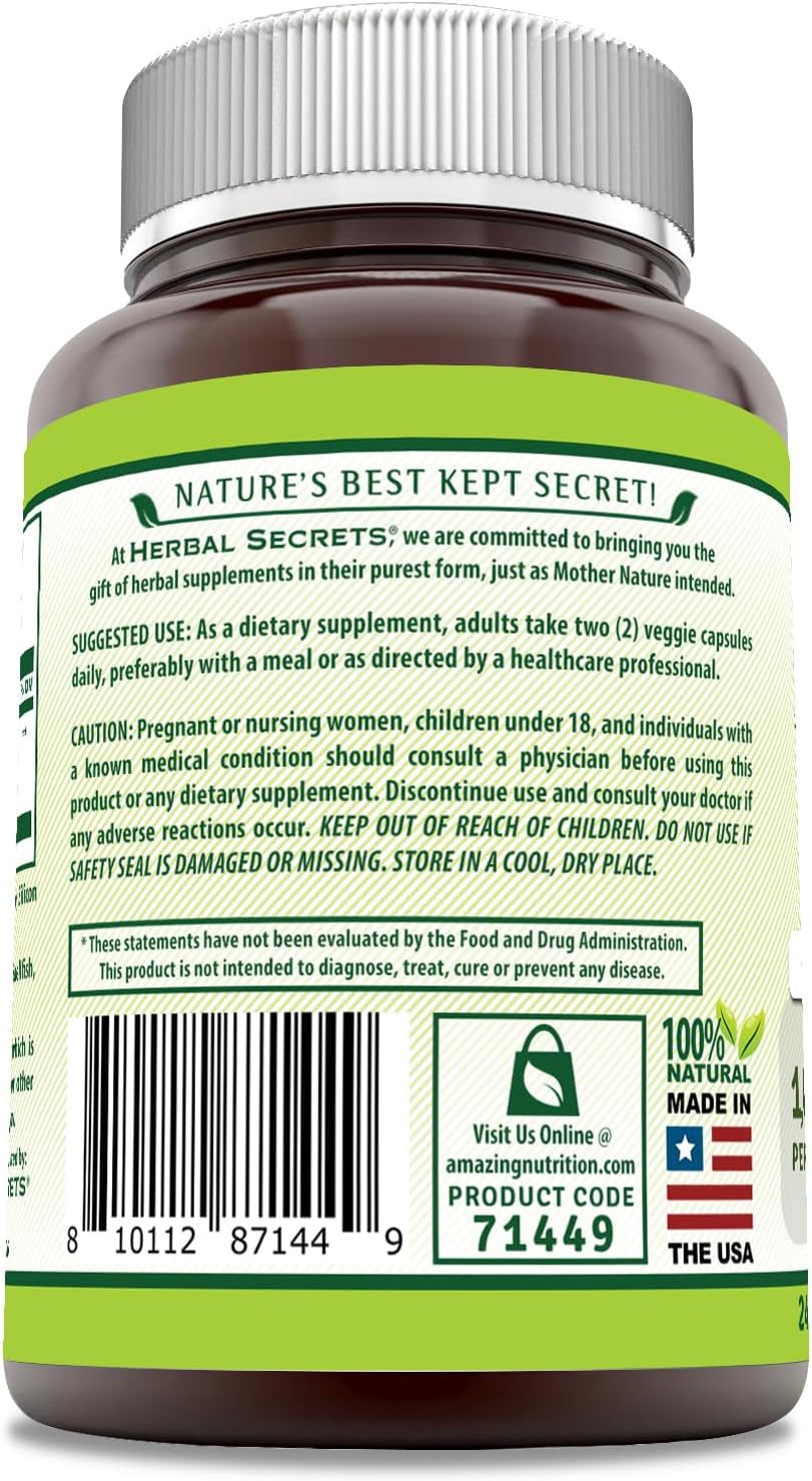 Herbal Secrets Albahaca Sagrada – 1000 mg por dosis – 240 Cápsulas Veganas