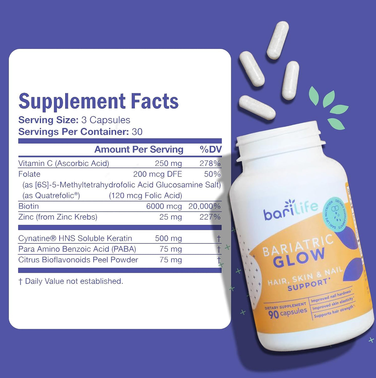 Bari Life Hair, Skin & Nails Supplement – Vitamina C: Contribuye a la formación normal de colágeno para el – Image 2