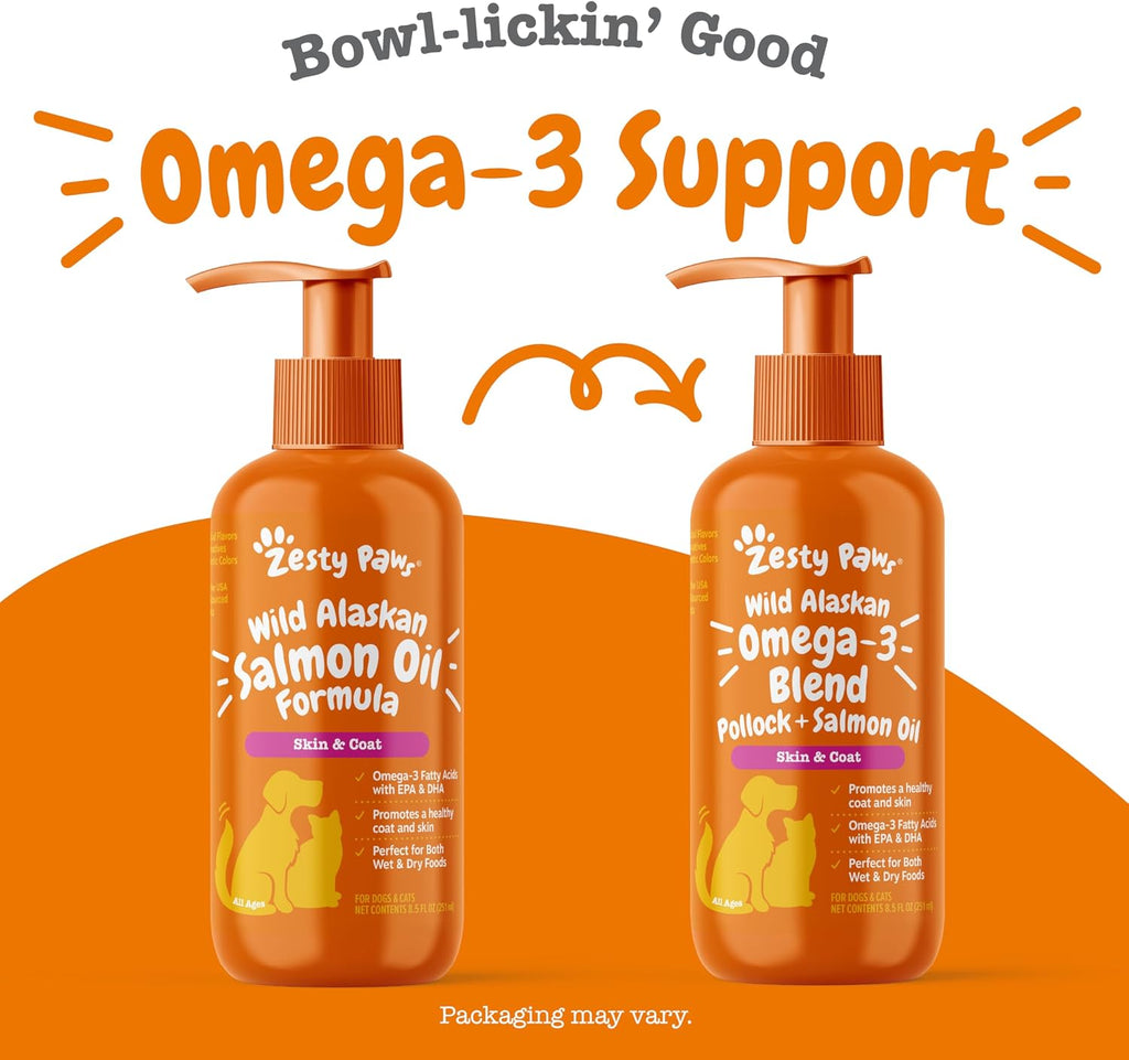 Zesty Paws Omega-3 Blend Aceite de Salmón y Pollock para Perros y Gatos - 241 ml