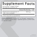 Sports Research Extra Strength Vitamina K2 MK-7 180mcg con Aceite MCT de Coco - 60 Cápsulas Blandas Veganas