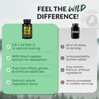 Wild Foods Vitamina D3 + K2 (100 mcg MK-7) con Extracto de Pimienta Negra | 5000 UI | 60 Cápsulas Veganas