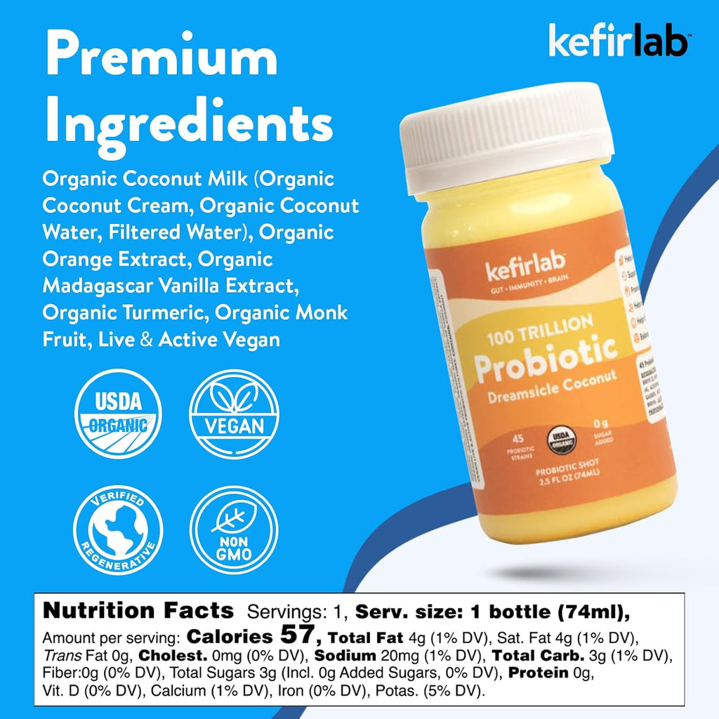 KefirLab Probiotics 100 Billion CFU - 36 Strains - Vegan & Organic - Dreamsicle (16-Pack)