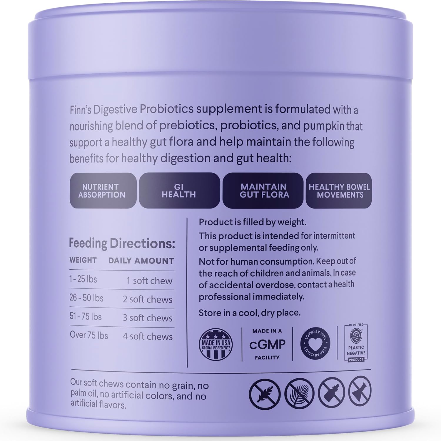 Finn Probióticos Digestivos para Perros - Calabaza y Prebióticos - 90 Masticables - 6 Cepas, 3 Mil Millones UFC