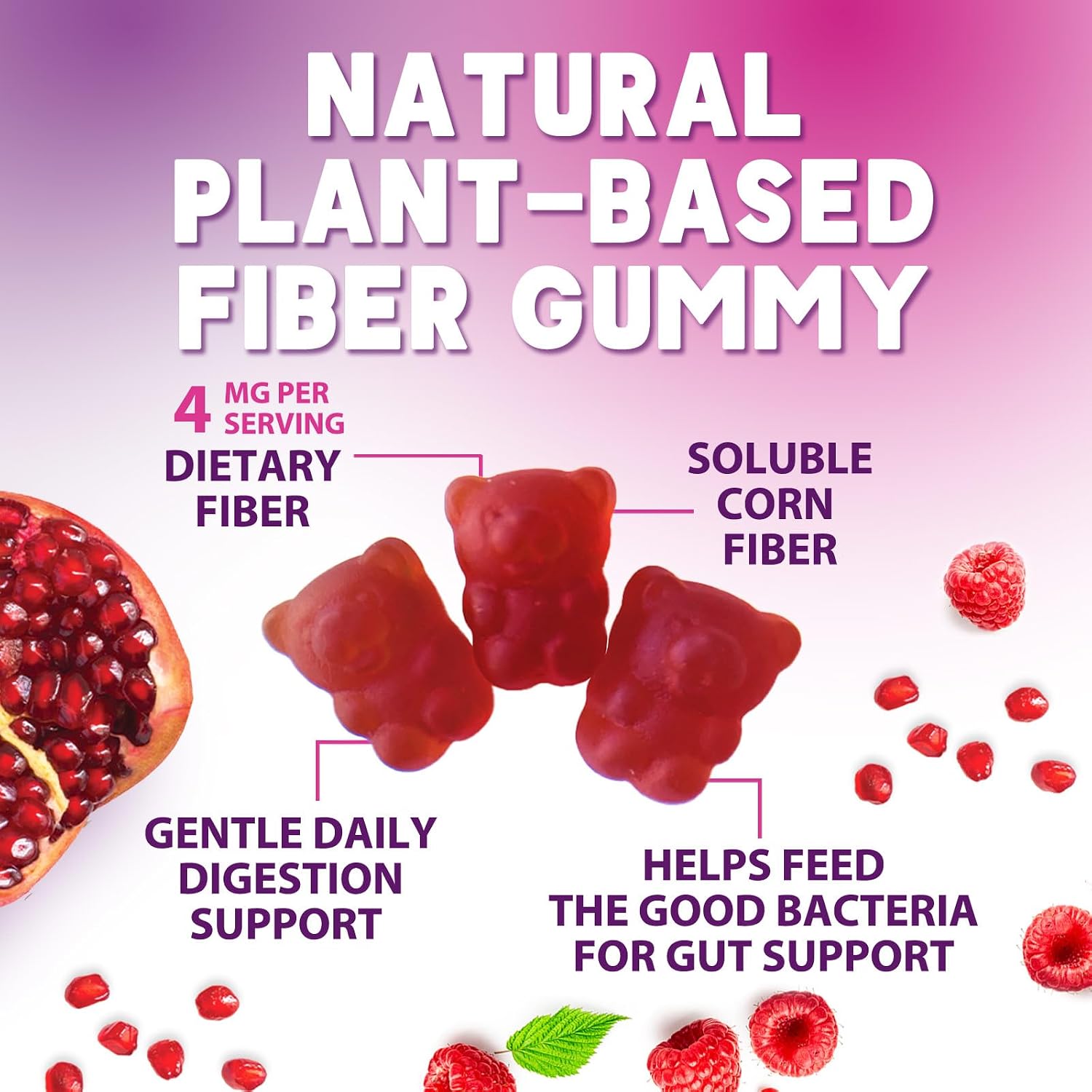Nature's Nutrition Fiber Gummies – Gomitas de fibra prebiótica sin azúcar, 4g por porción, 60 gomitas