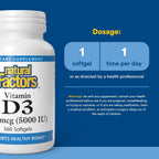 Natural Factors Vitamina D3 5000 IU (125 mcg), 360 Cápsulas Blandas