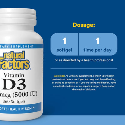 Natural Factors Vitamina D3 5000 IU (125 mcg), 360 Cápsulas Blandas – Image 3
