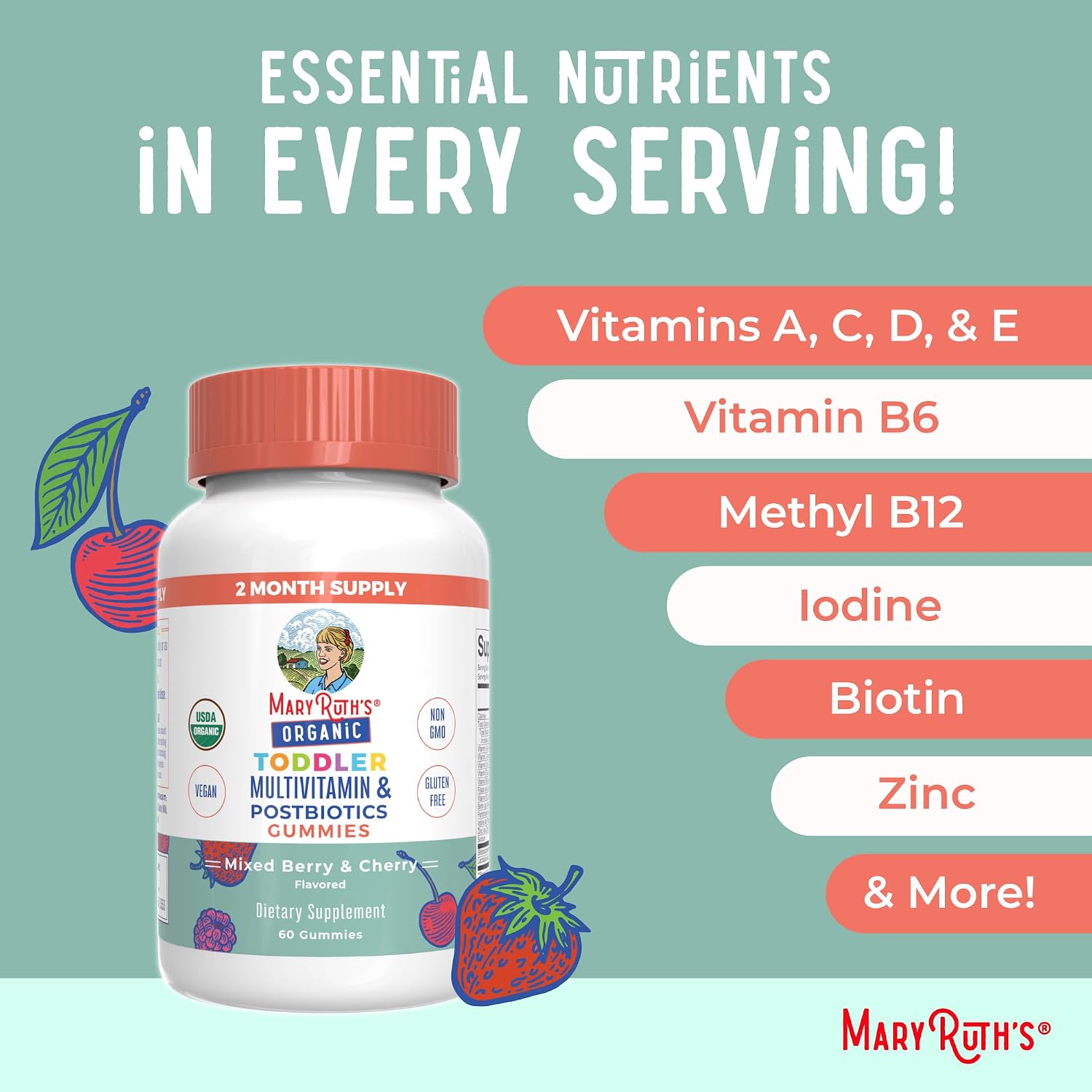 MARYRUTH'S Organics Multivitamínico Infantil + Postbióticos, 60 Gomitas