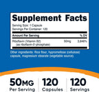 Nutricost R-5-P (Riboflavina-5-Fosfato) Vitamina B2, 50 mg, 120 Cápsulas - Vegano, Sin OGM