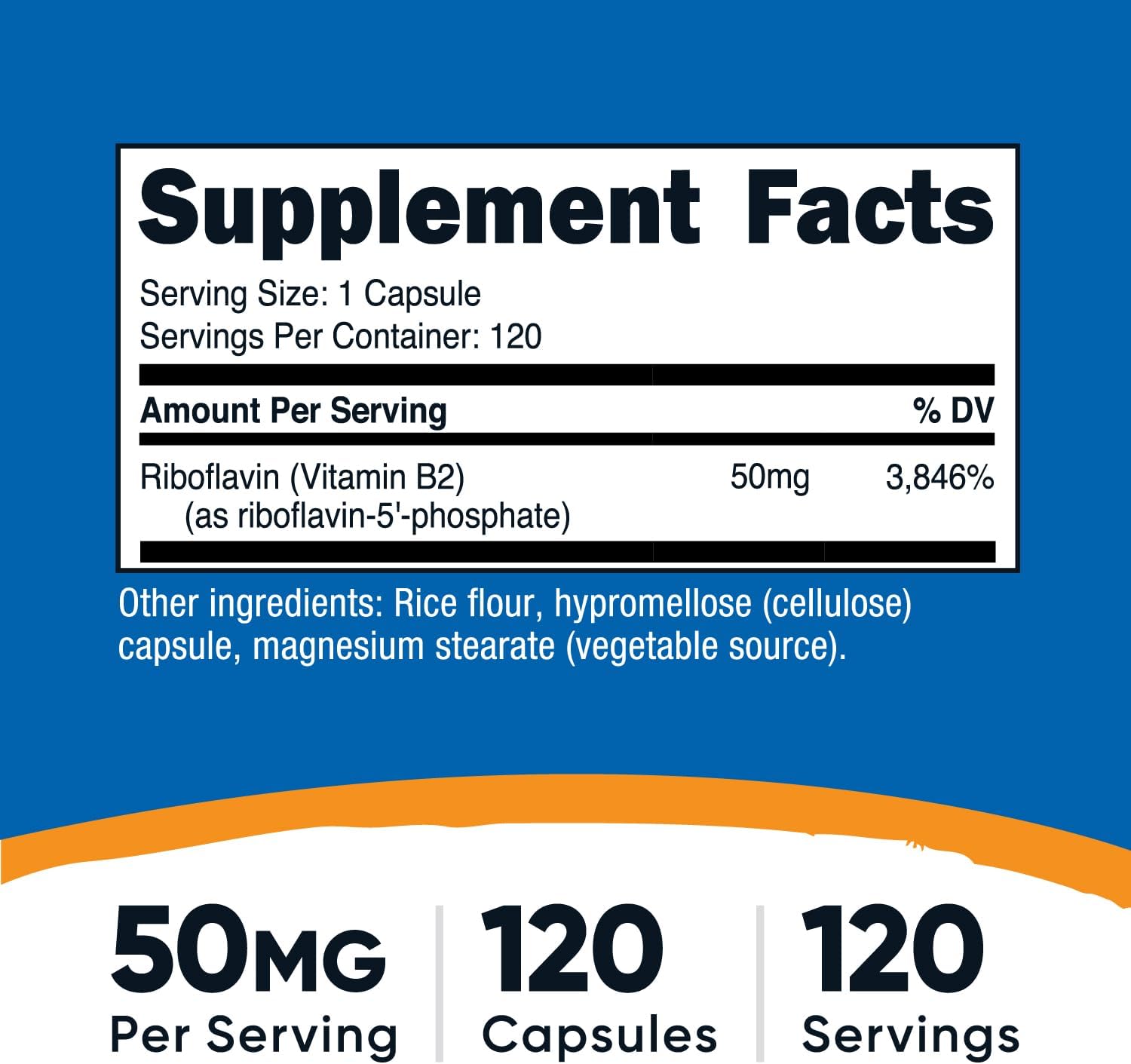 Nutricost R-5-P (Riboflavina-5-Fosfato) Vitamina B2, 50 mg, 120 Cápsulas - Vegano, Sin OGM
