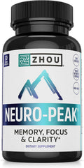 Zhou Neuro-Peak - Suplemento Cerebral con Ginkgo, Rhodiola y B12, 30 Cápsulas Vegetales