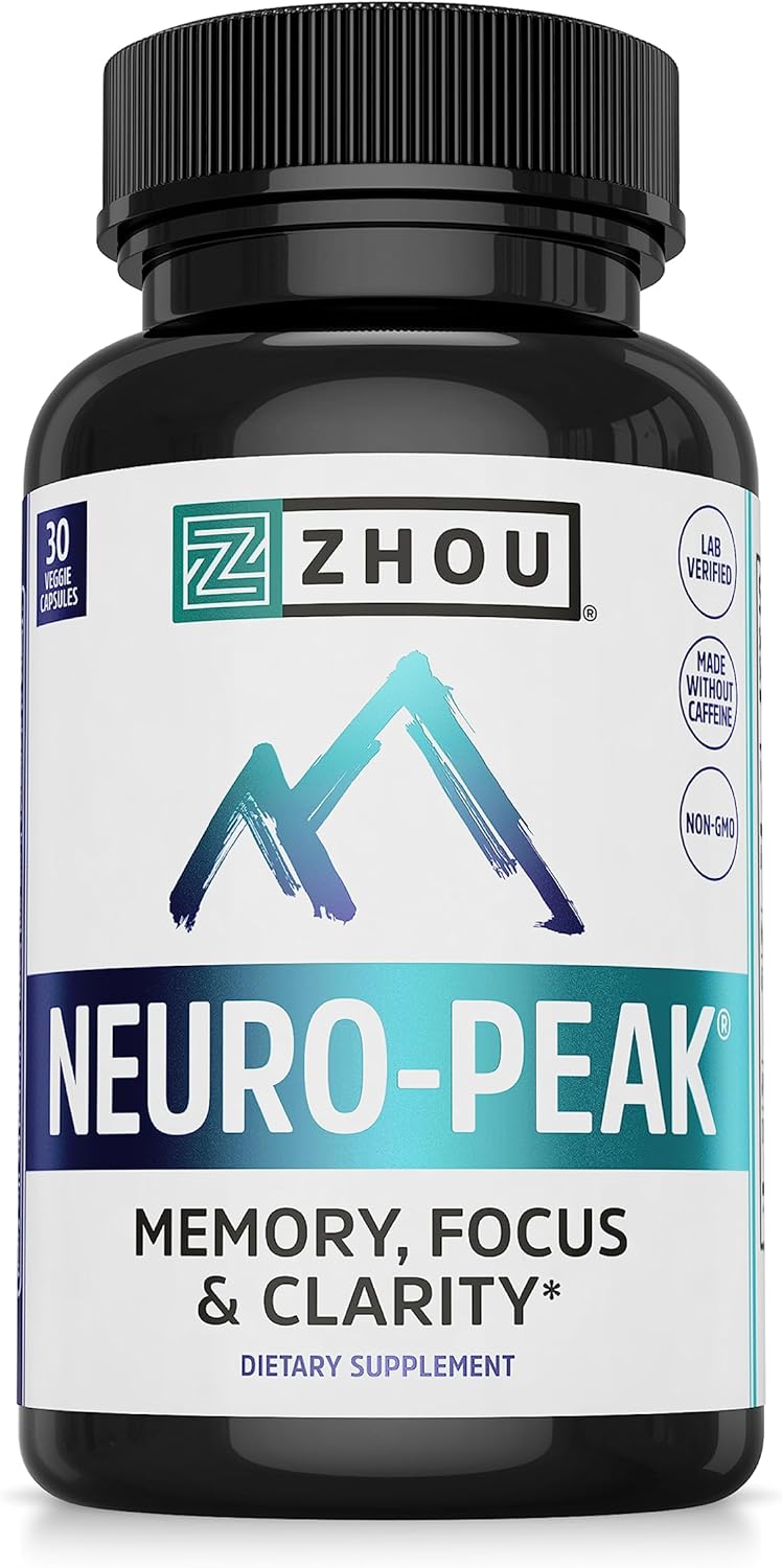 Zhou Neuro-Peak - Suplemento Cerebral con Ginkgo, Rhodiola y B12, 30 Cápsulas Vegetales