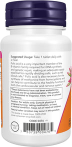 NOW Foods Folic Acid 800 mcg - 200 Tablets (2 Pack)