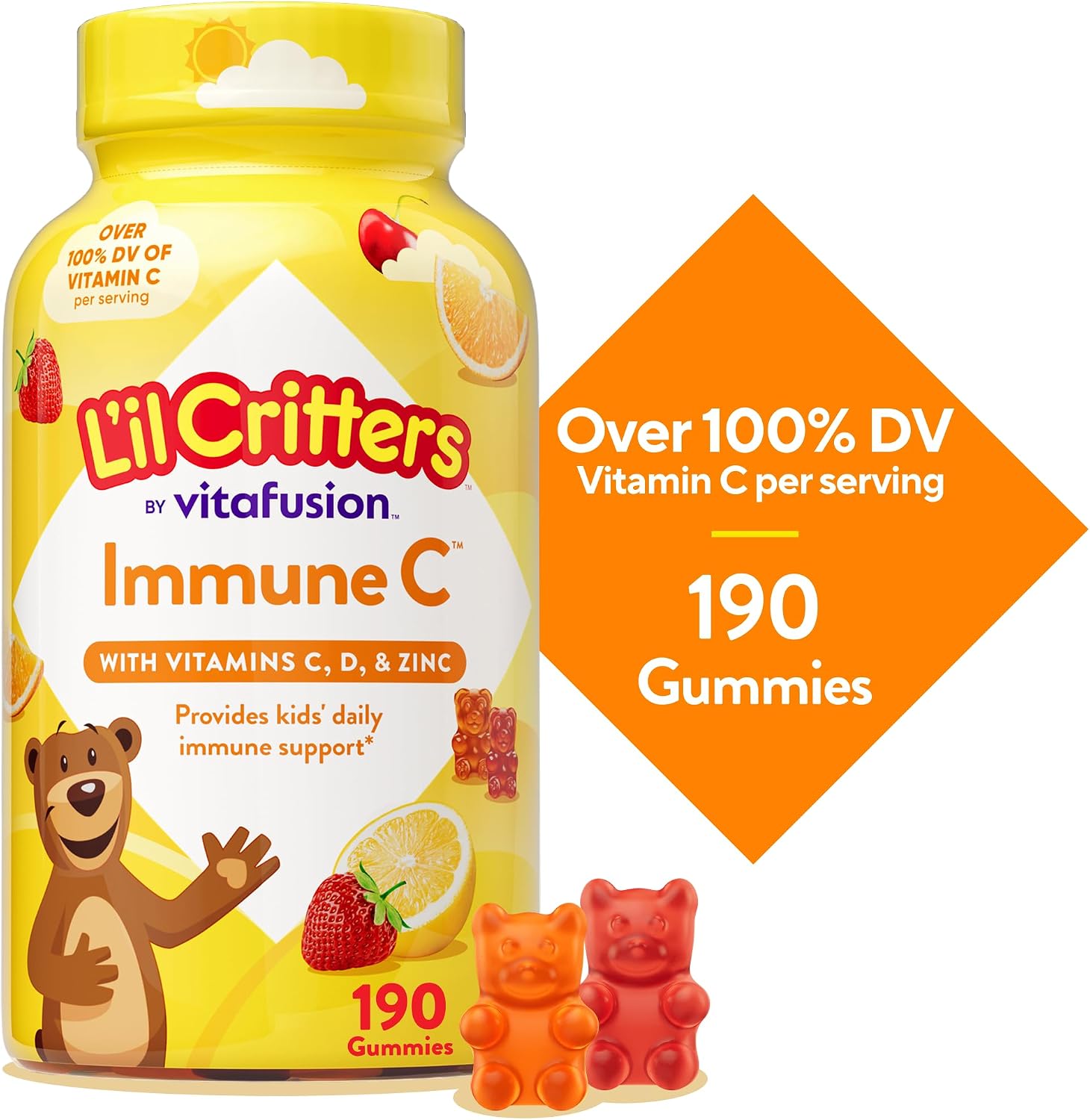 L'il Critters Kids Immune C - Vitamin C and Zinc Gummies for Kids - 190 Gummies - Assorted Fruit Flavor - Gluten-Free and Dairy-Free
