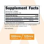 TransformHQ Vitamina K2 (MK-7) 100 mcg + Vitamina D3 5000 UI, 120 Cápsulas blandas - Sin gluten y no transgénico
