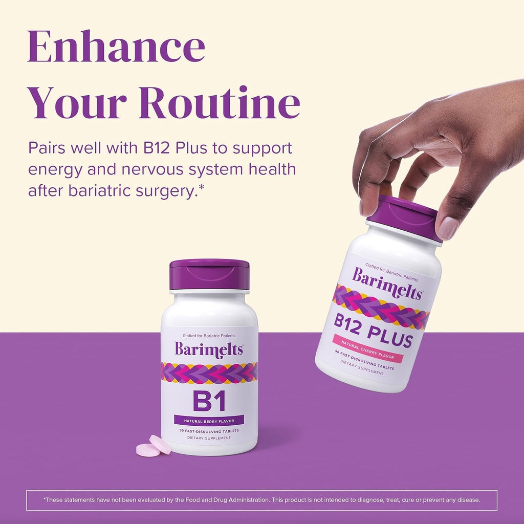 BariMelts Vitamina B1 - 90 Comprimidos de Disolución Rápida (Suministro para 3 Meses) - Sin Azúcar, Sabor Natural a Bayas