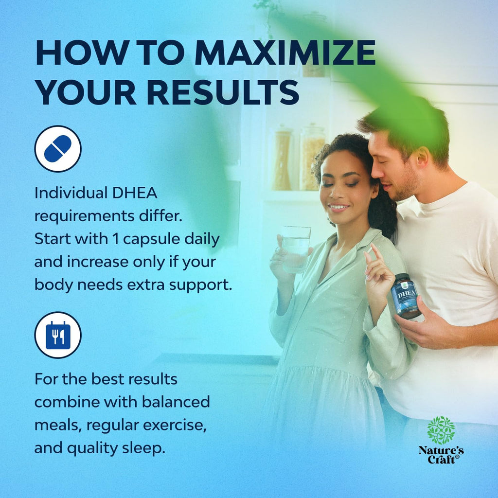 Natures Craft DHEA 25 mg - Suplemento para el Equilibrio Hormonal, Ánimo y Energía - 60 Cápsulas