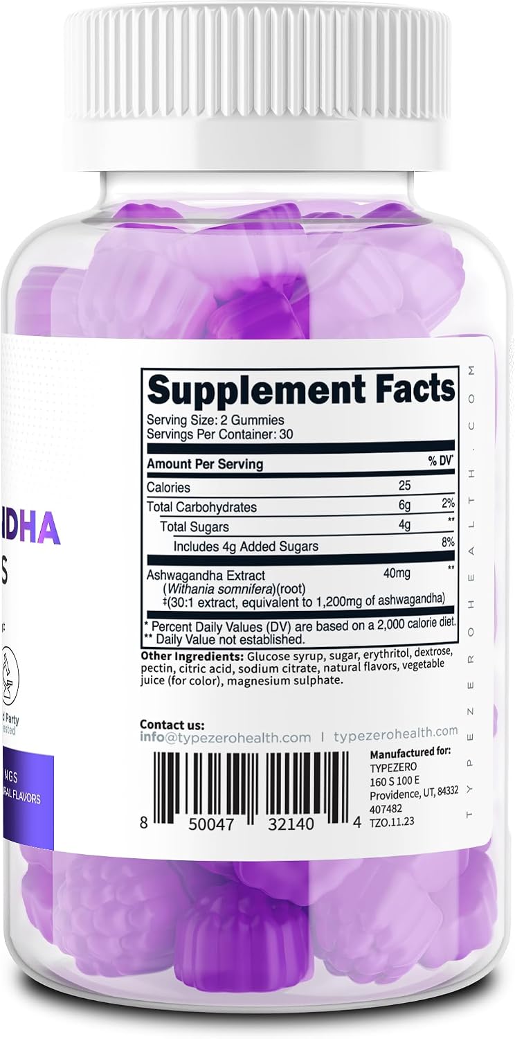 Type Zero Ashwagandha Gummies 60 gominolas (30 dosis) - Sabor a bayas