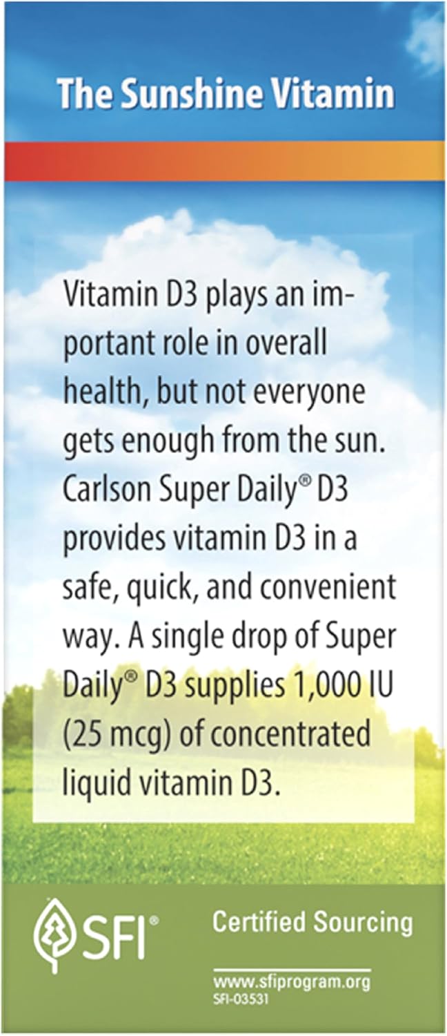 Carlson Super Daily D3 - Vitamin D3 Drops, 1000 IU per Drop, 365 Drops, Unflavored