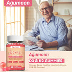 Agumoon Vitamina D3 K2 Gomitas para Adultos - 5000IU D3 + 200mcg K2 (MK-7) con Calcio, Magnesio, Omega-3 - 120 Gomitas