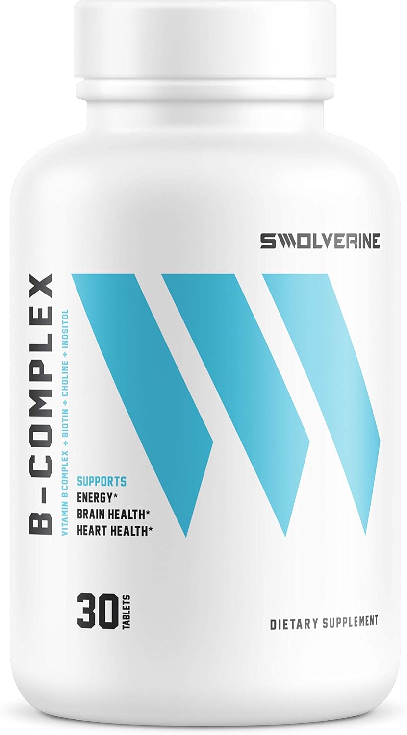 Swolverine Complejo B - Vitaminas B1, B2, B3, B5, B6, B7, B9, B12 con Colina e Inositol (30 Dosis)
